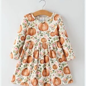 2pc set Pumpkin Print Dress with matching sandals. Size 3 dress - Size 6 sandal